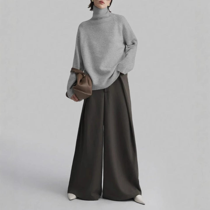 Damen Oversize Rollkragen-Feinstrickpullover mit Raglanärmeln und seitlichen Schlitzen – Mavelle