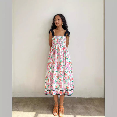 Damen Maxikleid mit floralem Print und elastischem Oberteil Echo Archiv