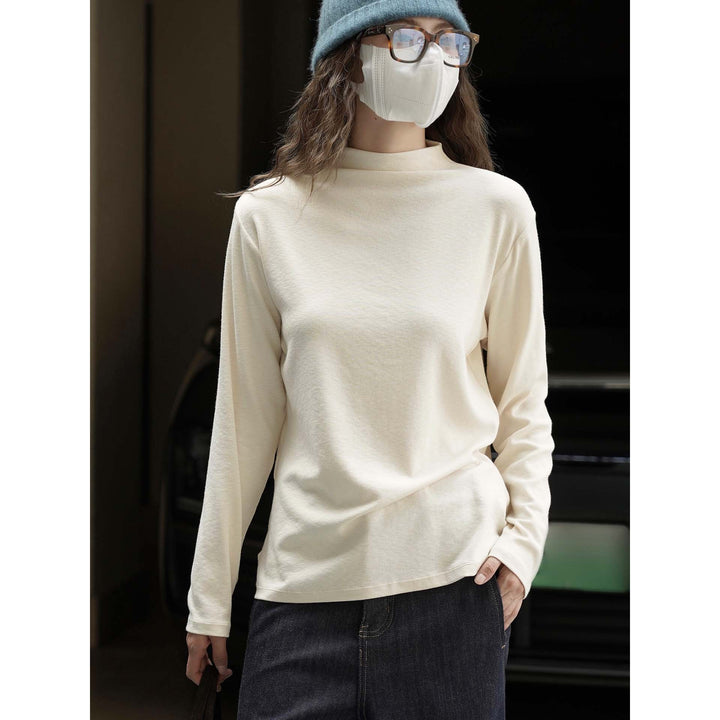 Damen Fein gestricktes Relaxed-Longsleeve mit hohem Stehkragen aus Baumwollmix Echoarchiv