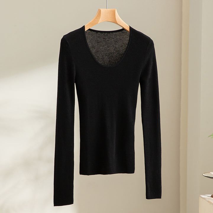 Damen Feinstrick-Langarmshirt mit tiefem U-Boot-Ausschnitt und feiner Rippstruktur Echoarchiv