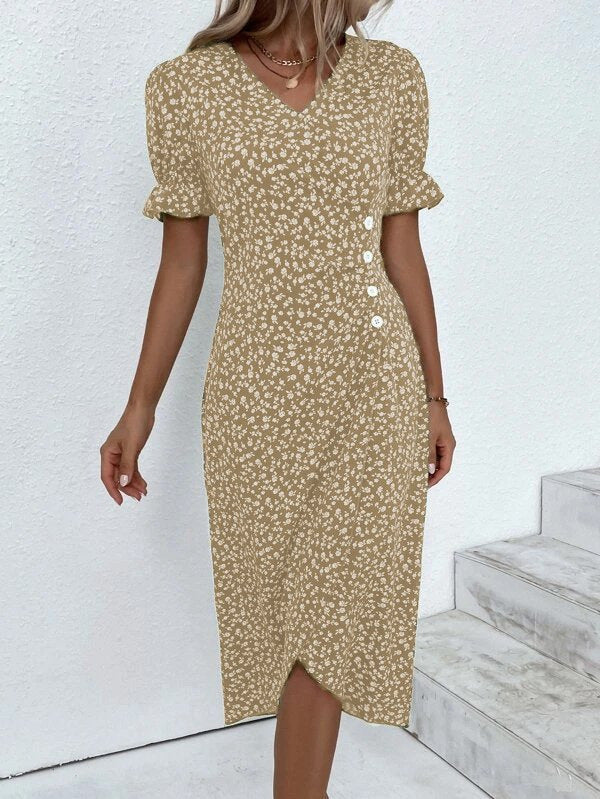 Damen Midikleid mit floralen Mustern und schmeichelndem V-Ausschnitt Echo Archiv
