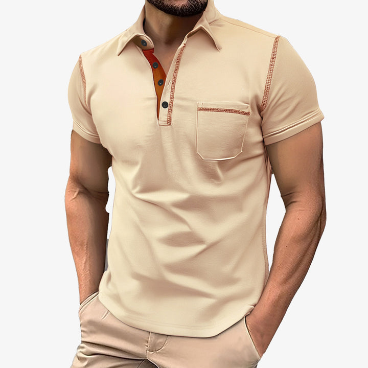 Herren nan Kurzarm-Polo mit Brusttasche, kontrastierender Steppnaht und Hemdkragen Echo Archiv