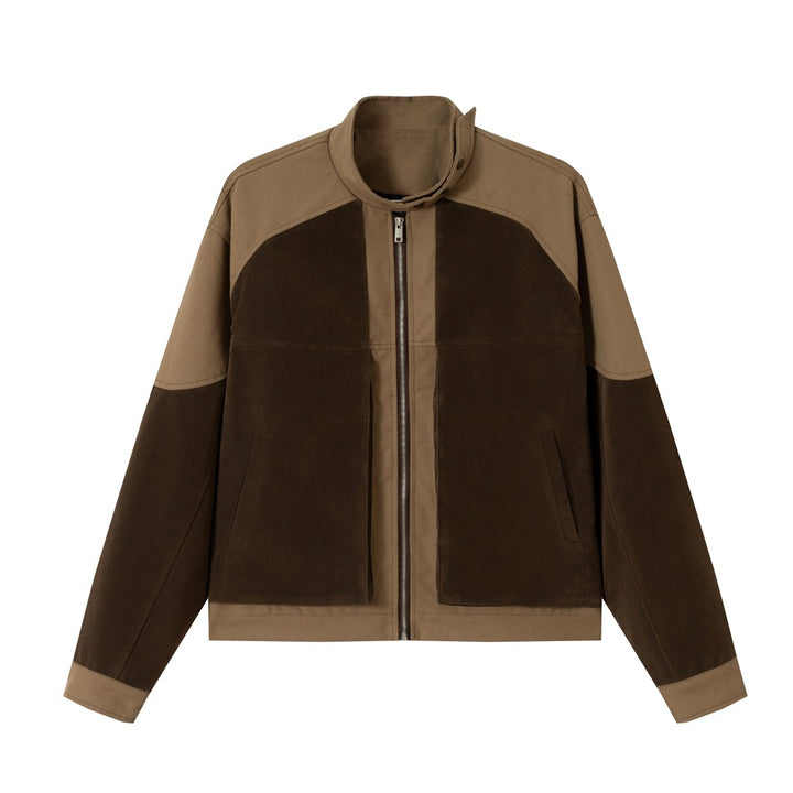 Herren Kurzjacke im Boxy‑Blousonstil aus Velours- und Canvas‑Mix mit hohem Stehkragen Echoarchiv