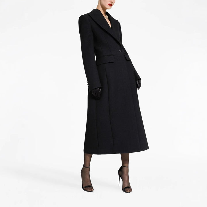 Damen Taillierter Longline-Mantel mit spitzem Revers und Gehschlitz Echoarchiv