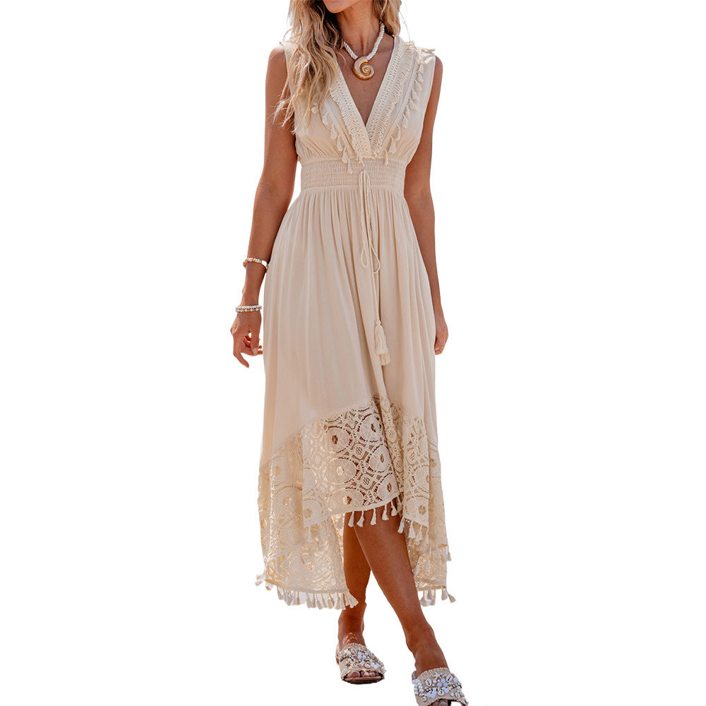 Damen Bohemian Maxikleid mit Spitzen- und Rüschendetails Echo Archiv