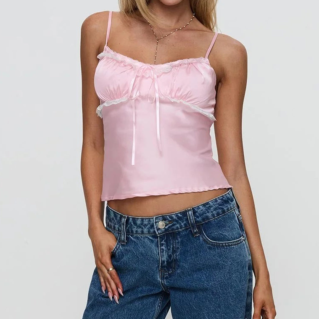 Damen Leichtes Spaghetti-Top mit Rüschendetails Echo Archiv