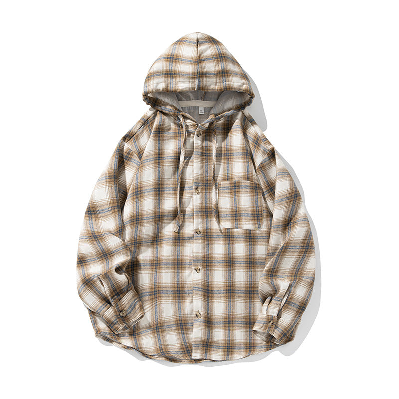 Unisex Oversize Kapuzenflanellhemd mit Karomuster, durchgehender Knopfleiste und Brusttasche Echo Archiv