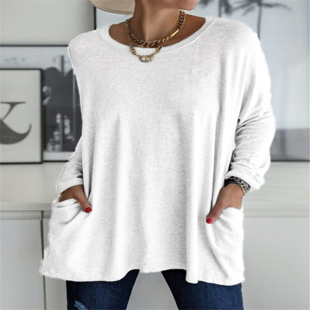 Damen nan oversized Longsleeve-Tunika mit Rundhalsausschnitt, überschnittener Schulter und aufgesetzten Taschen Echo Archiv