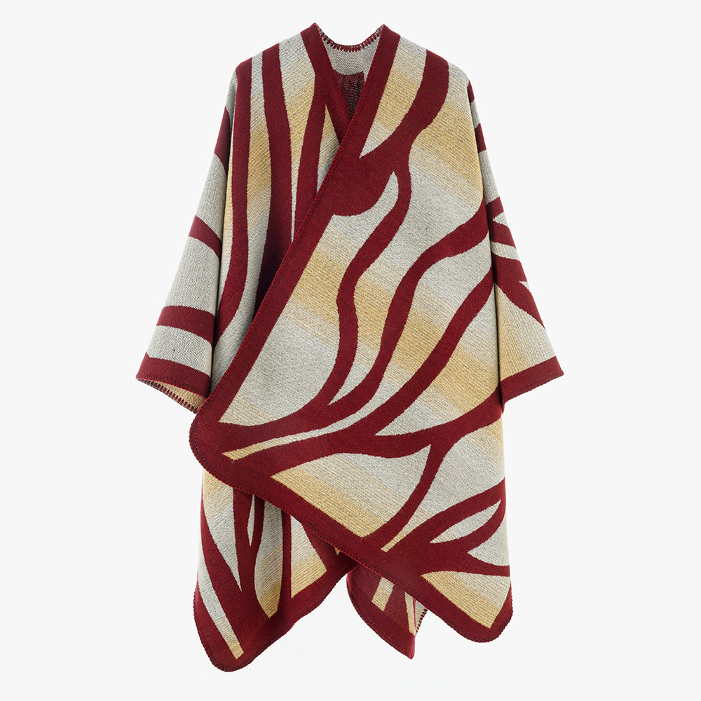 Damen Strukturstrick-Cape mit asymmetrischem Wickelfall und Jacquardmuster – Avérine