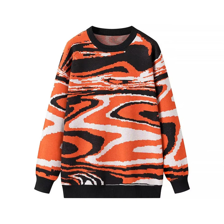 Unisex nan weit geschnittener Strickpullover mit abstraktem Wellenmuster und Rundhalsausschnitt Echo Archiv