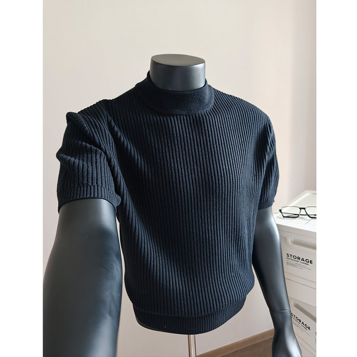 Herren nan kurzärmeliges Rippstrick-Shirt mit Stehkragen und schmaler Passform Echo Archiv