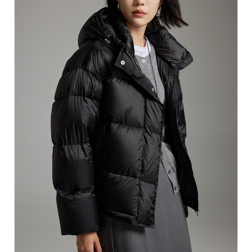 Damen Kurze boxy gesteppte Daunenjacke mit Kapuze Echoarchiv