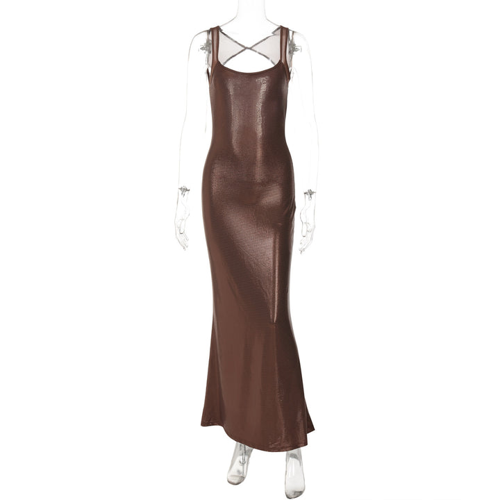 Damen Elegantes Maxikleid mit verführerischem Kreuzträger und schimmerndem Obermaterial Echo Archiv