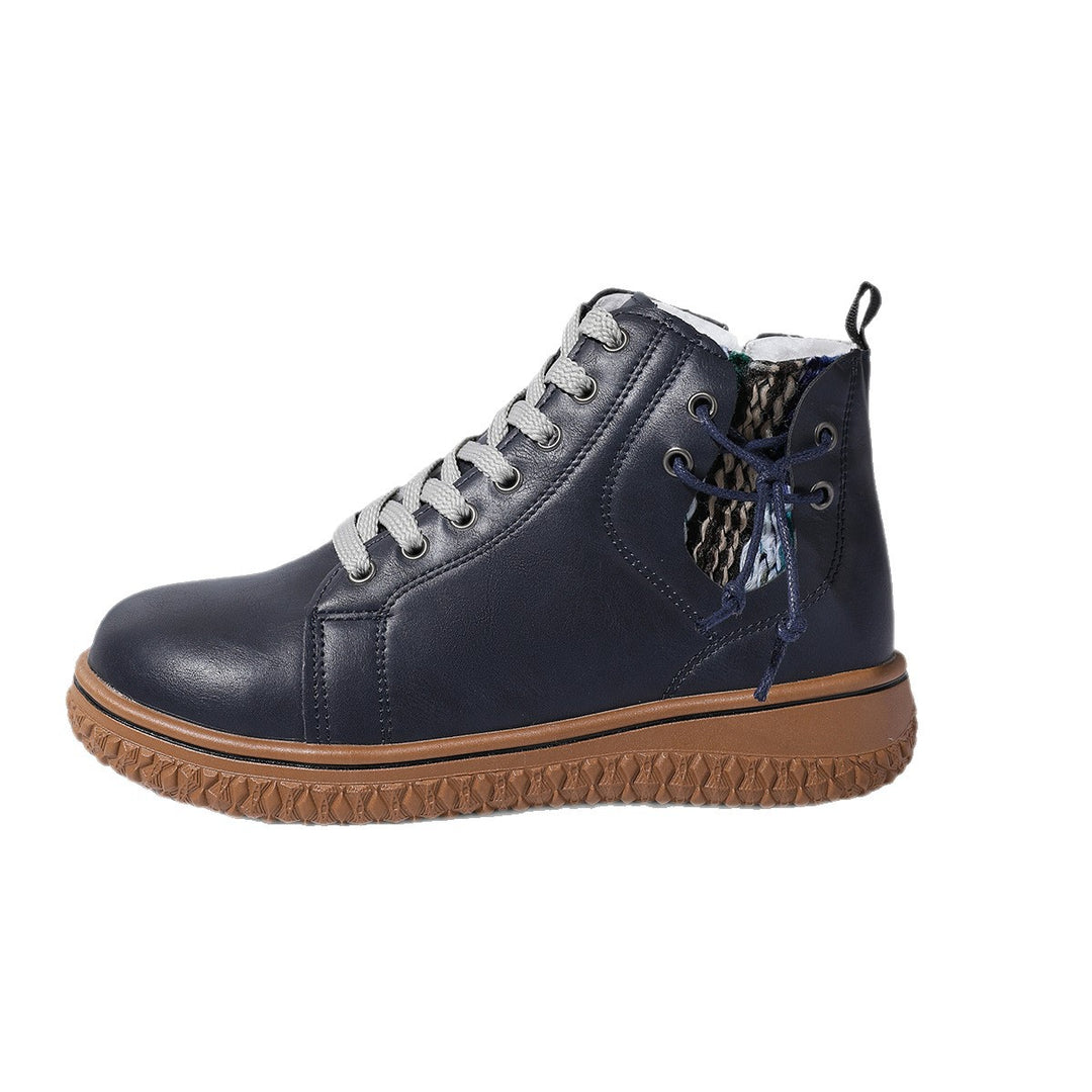 Damen gefütterte Schnürstiefelette mit Teddyfutter, seitlichem Reißverschluss und profilierter Gummisohle Echo Archiv