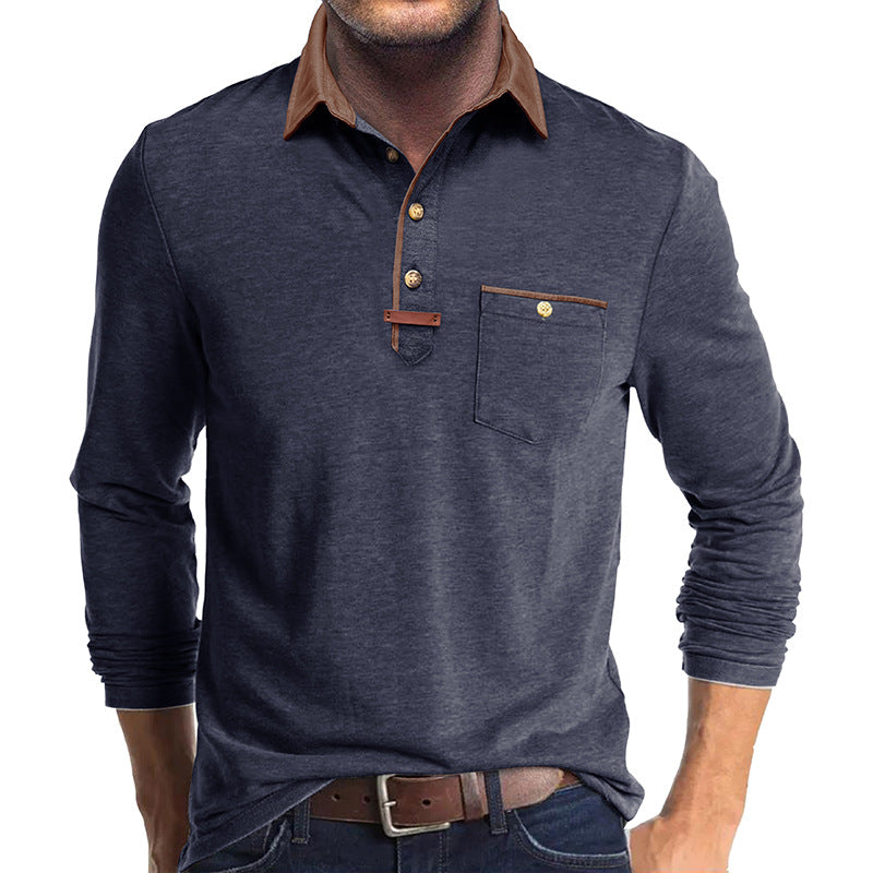 Herren Langarmshirt mit kontrastierendem Kragen und Brusttasche Echoarchiv