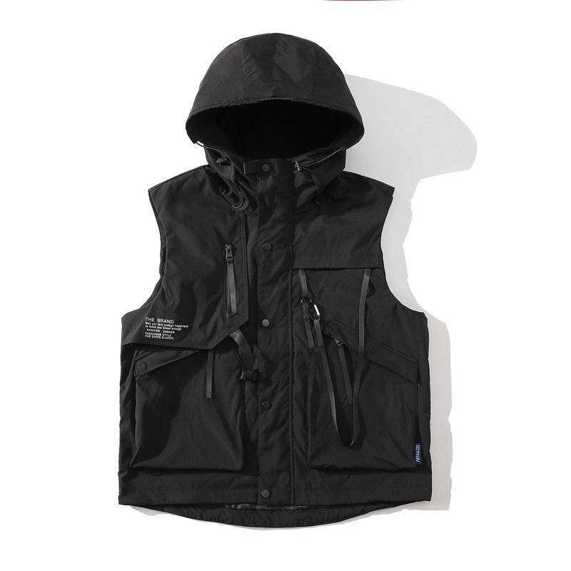 Herren funktionale Outdoor-Weste mit verstellbarem Kapuzendesign und vielseitigen Taschen Echoarchiv