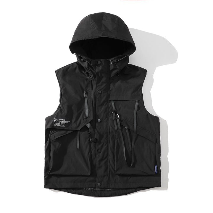 Herren funktionale Outdoor-Weste mit verstellbarem Kapuzendesign und vielseitigen Taschen Echoarchiv