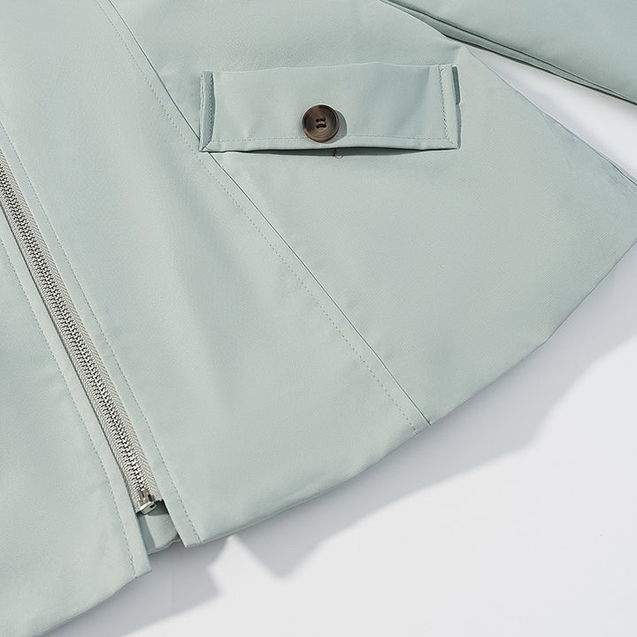 Damen Kurze Lederoptik-Blousonjacke mit Kontrastkragen und Reißverschluss Echo Archiv