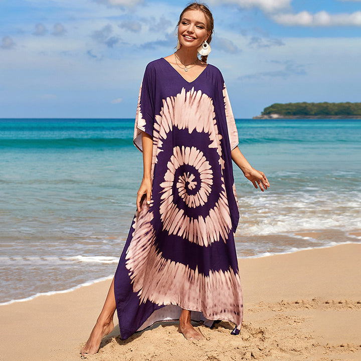 Damen Strandkleid mit buntem Batikdesign und weit geschnittenen Ärmeln Echo Archiv