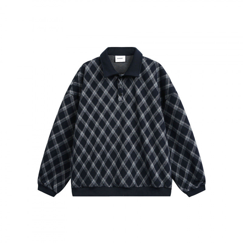 Unisex Oversize Polo-Halbzip-Pullover mit Argyle-Struktur Echo Archiv