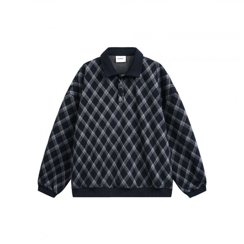 Unisex Oversize Polo-Halbzip-Pullover mit Argyle-Struktur Echo Archiv