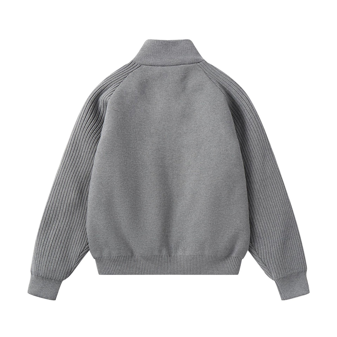 Unisex Strick-Zipjacke mit Stehkragen und gerippten Ärmeln Echoarchiv