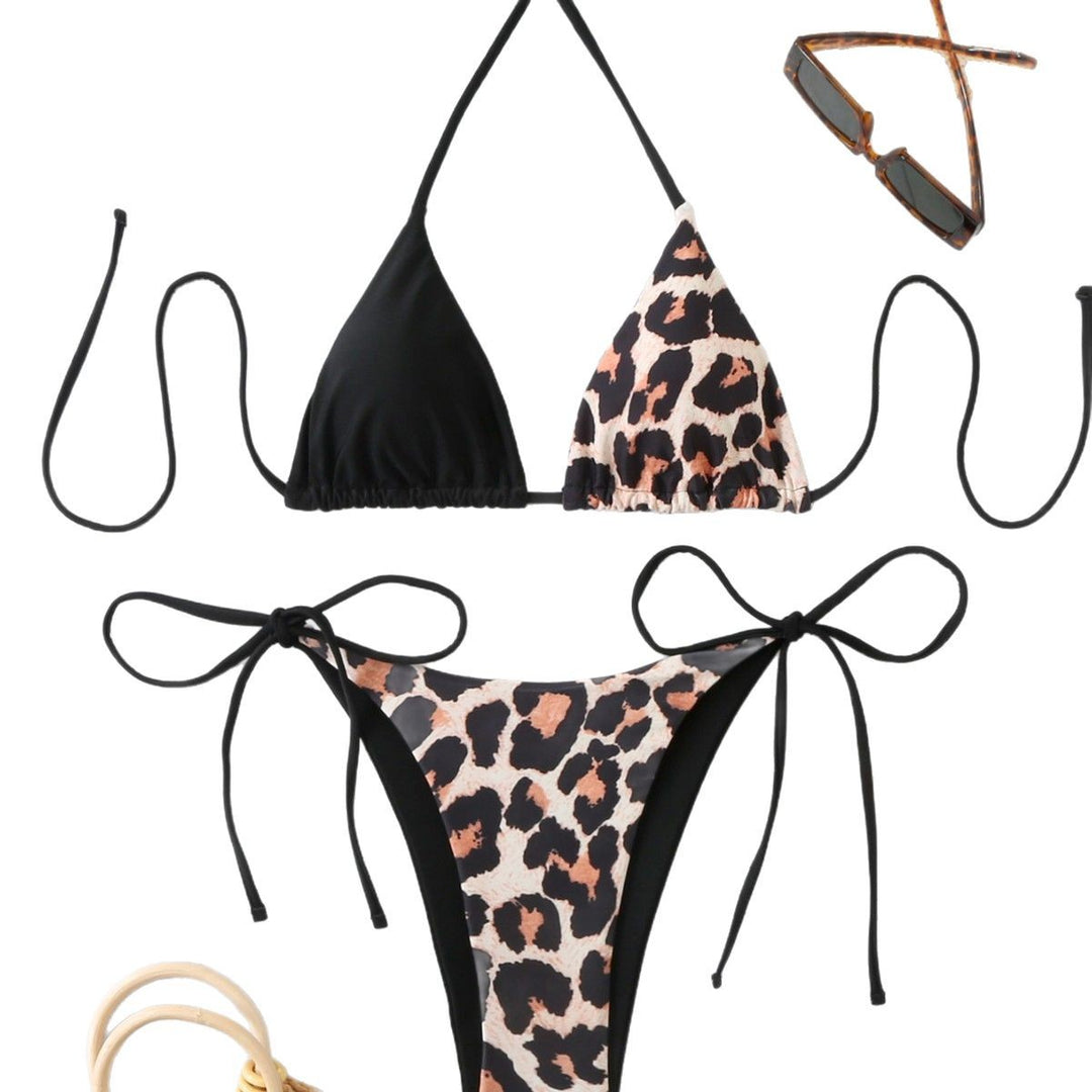 Damen Triangel-Bikini mit doppeltem Leopardenmuster und verstellbaren Seitenschnüren Echo Archiv