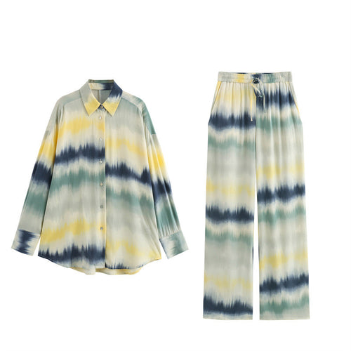 Damen Leichte Palazzo-Hose im Batik-Look mit elastischem Taillenbund, Tunnelzug und Eingrifftaschen Echo Archiv