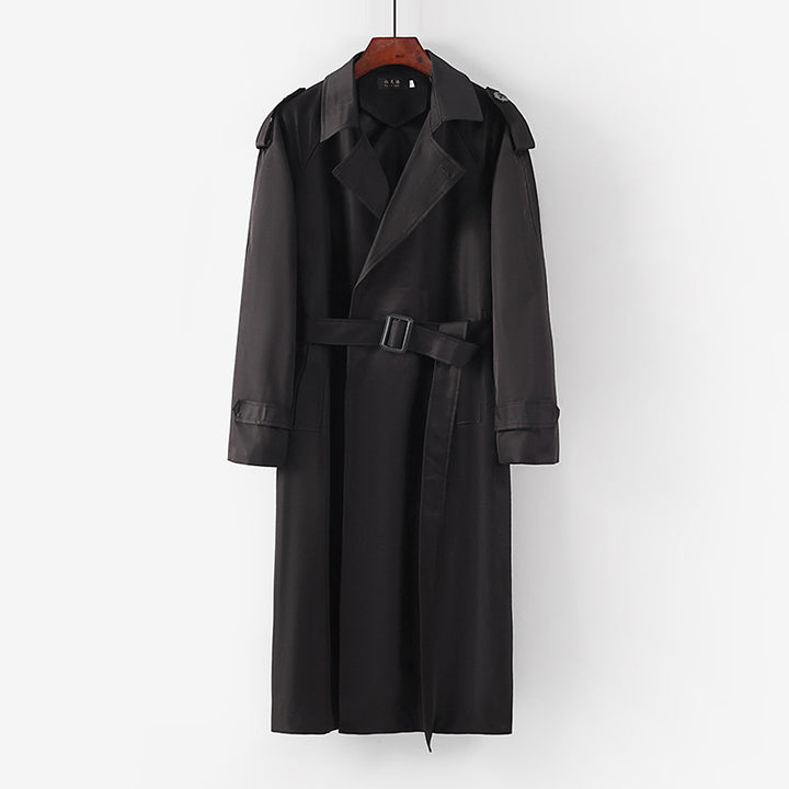 Unisex Langer minimalistischer Trenchcoat mit Gürtel und Schulterklappen Echoarchiv