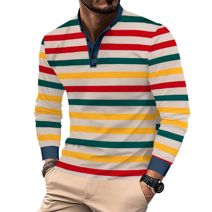 Herren Langarm-Henley-Shirt mit modischem Streifenmuster und eleganter Knopfleiste Echoarchiv