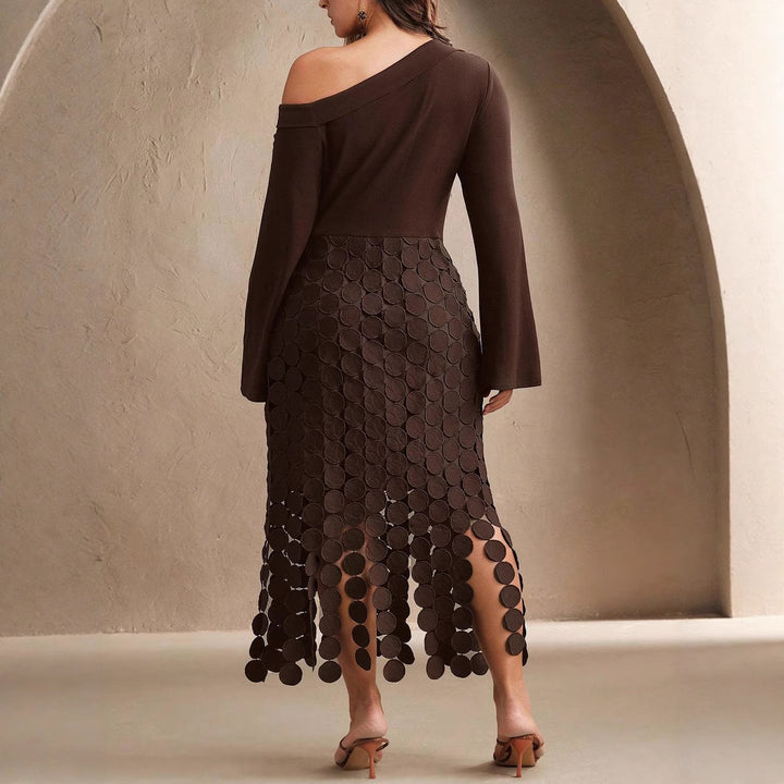 Damen Asymmetrisches Midikleid mit Ein-Schulter-Oberteil und Kreisapplikationsrock – Avérine