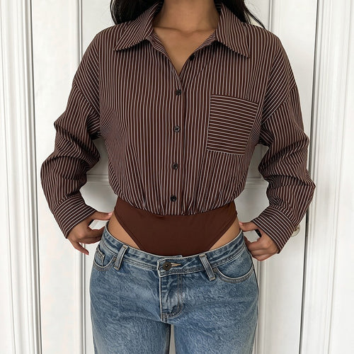 Damen Oversize-Hemdbluse aus Viskose mit feinem Nadelstreifen und Brusttasche Echoarchiv