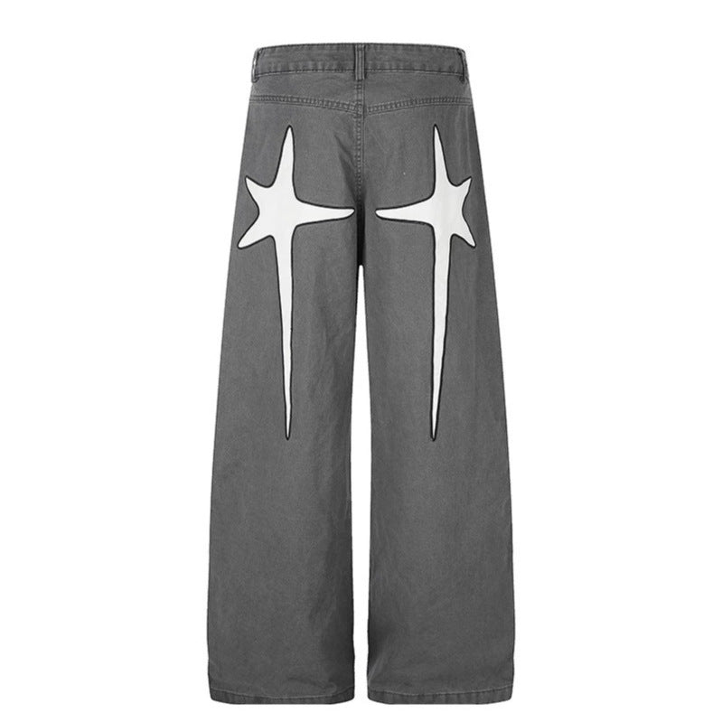 Damen Highwaist Culotte-Jeans mit weitem Bein, hoher Taille und dezenter Stern-Applikation Echoarchiv