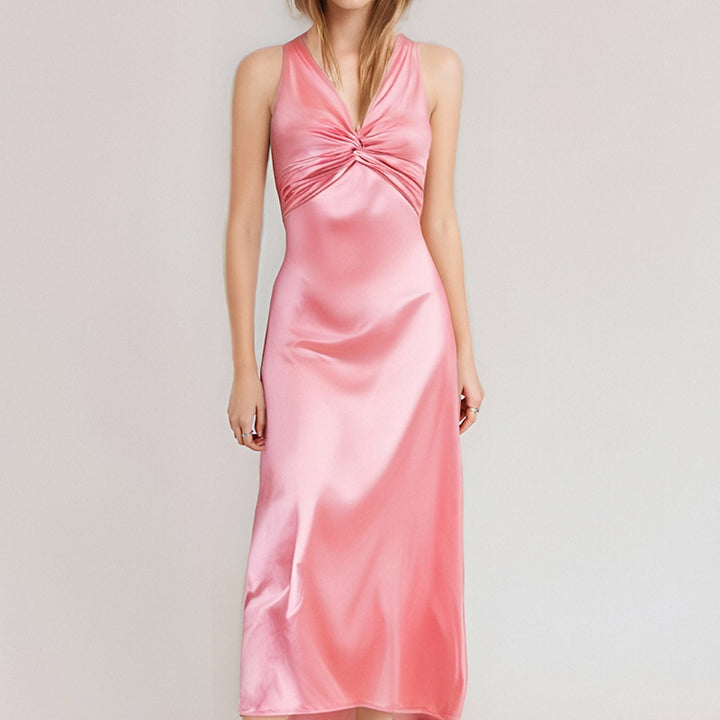 Damen Maxikleid mit elegantem Wickeldetail und fließendem Satinmaterial Echo Archiv
