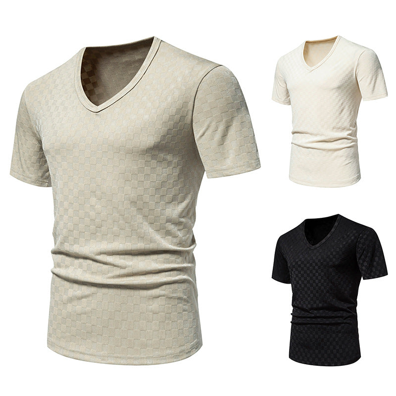 Herren V-Ausschnitt T-Shirt mit strukturiertem Muster Echoarchiv