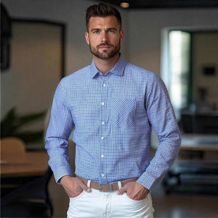 Herren kariertes Langarmhemd mit Brusttasche und modernem Schnitt Echoarchiv