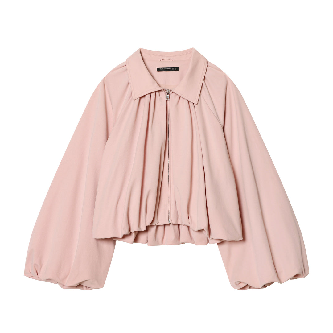 Damen taillierte Cape-Jacke mit geraffter Vorderpartie, Reißverschluss und ballonförmigen Ärmeln – Célinea