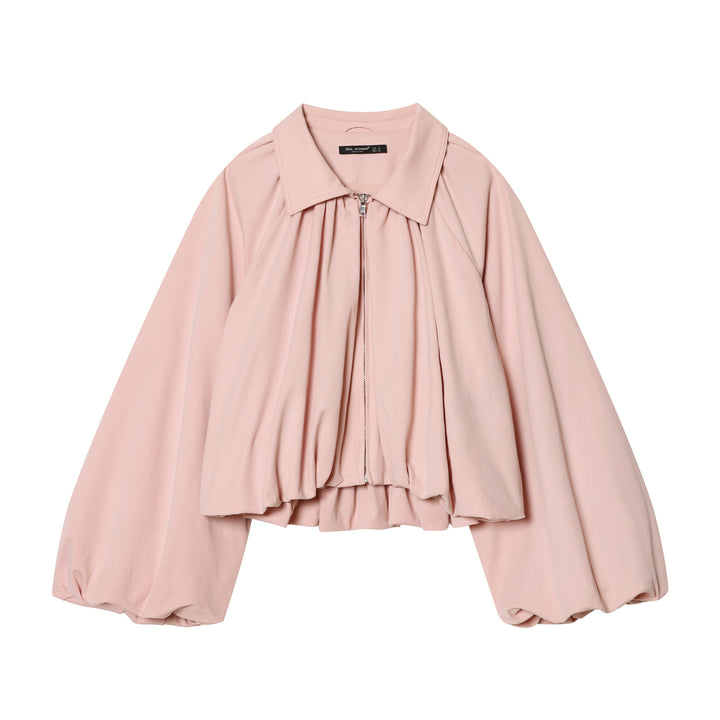 Damen taillierte Cape-Jacke mit geraffter Vorderpartie, Reißverschluss und ballonförmigen Ärmeln – Célinea