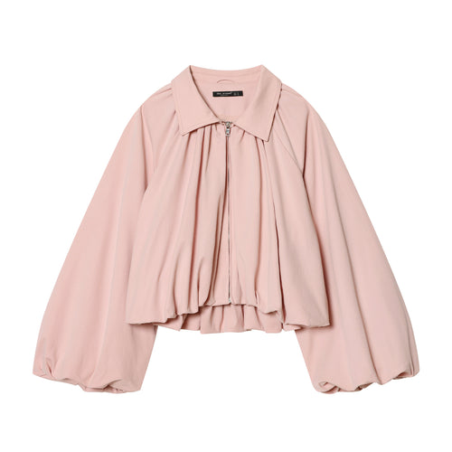 Damen taillierte Cape-Jacke mit geraffter Vorderpartie, Reißverschluss und ballonförmigen Ärmeln – Célinea