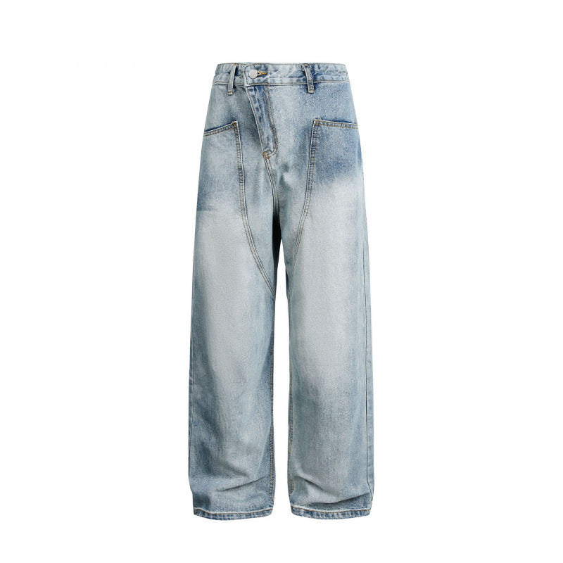 Damen Weite hochgeschnittene Baggy-Jeans mit geschwungenen Vornähten und aufgesetzten Taschen Echo Archiv