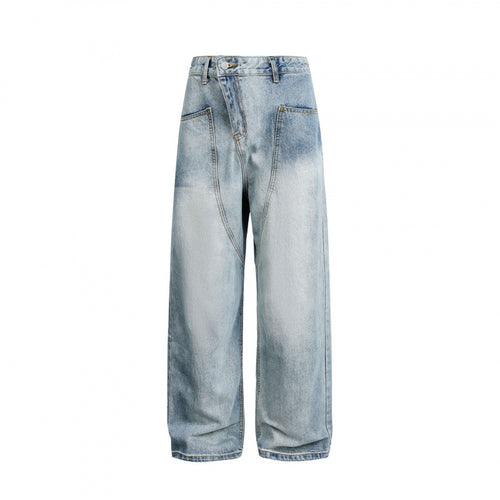 Damen Weite hochgeschnittene Baggy-Jeans mit geschwungenen Vornähten und aufgesetzten Taschen Echo Archiv