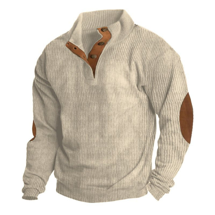 Herren Strukturierter Pullover mit Henley-Knopfleiste, Ellbogen-Patches und zweifarbigem Block Echo Archiv