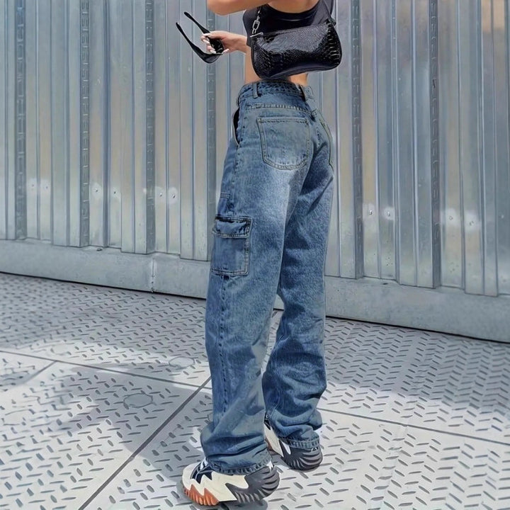 Damen Cargo-Jeans im Baggy-Look mit hoher Taille, Tunnelzug und aufgesetzten Pattentaschen Echo Archiv