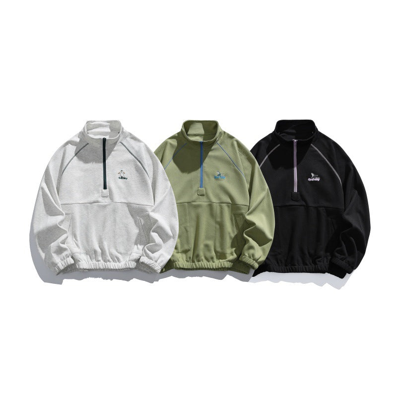 Unisex Oversize-Halbzip-Fleecepullover mit Stehkragen, Raglanärmeln und Kängurutasche Echoarchiv