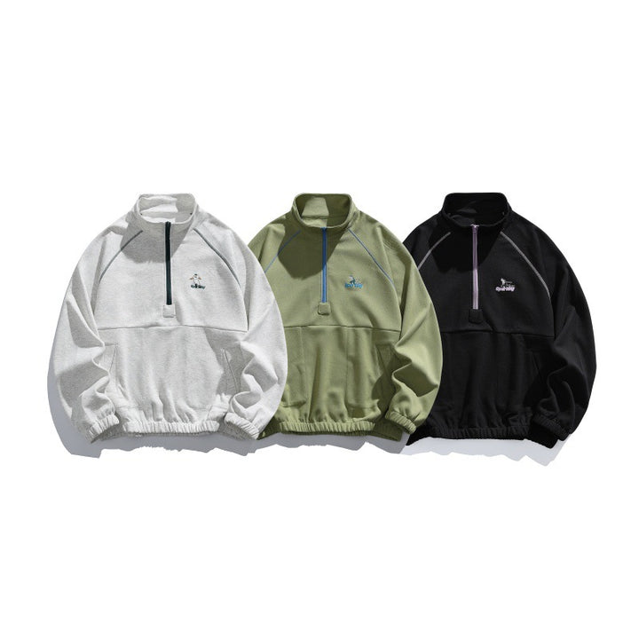 Unisex Oversize-Halbzip-Fleecepullover mit Stehkragen, Raglanärmeln und Kängurutasche Echoarchiv