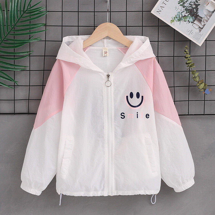 Damen nan leichte Kapuzenjacke mit Smiley-Print, verstellbarem Saum und elastischen Bündchen  Echo Archiv