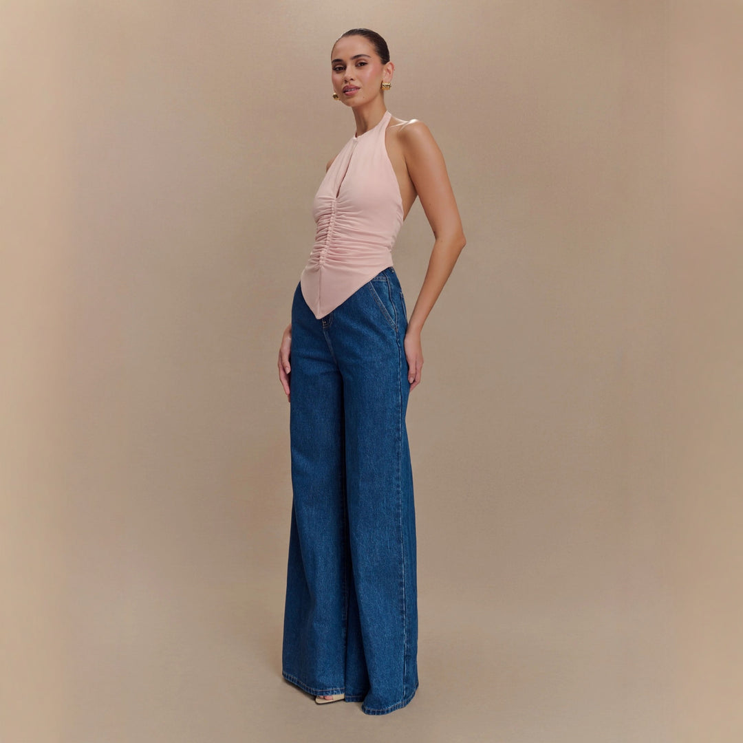 Damen Elegantes Rüschentop mit hochgeschlossenem Design Echo Archiv