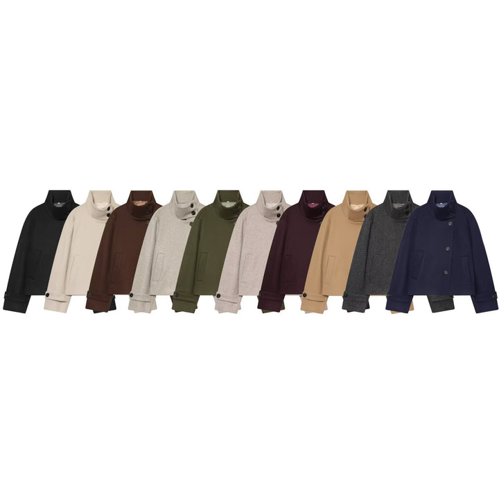 Damen Cropped Wollblouson‑Mantel mit hohem Stehkragen und Knopfblende Echo Archiv
