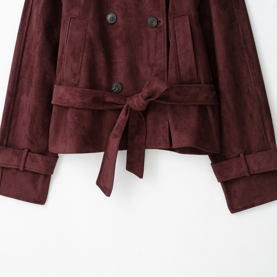 Damen Velours‑Trenchjacke mit hohem Funnelkragen und Bindegürtel Echoarchiv