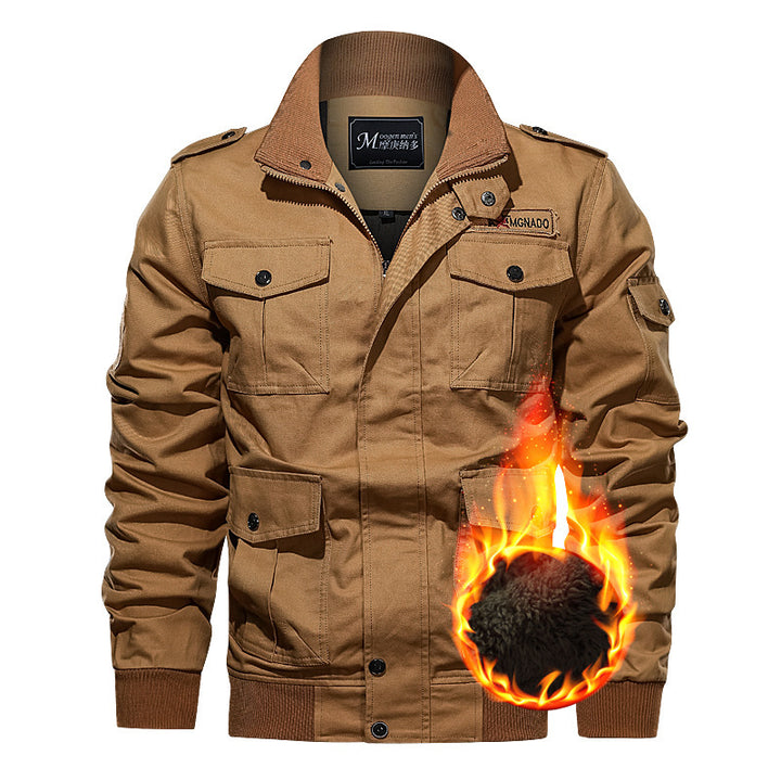 Herren nan winddichte Canvas-Militärjacke mit Teddyfutter, multiplen Klapp- und Reißverschlusstaschen sowie geripptem Saum Echo Archiv